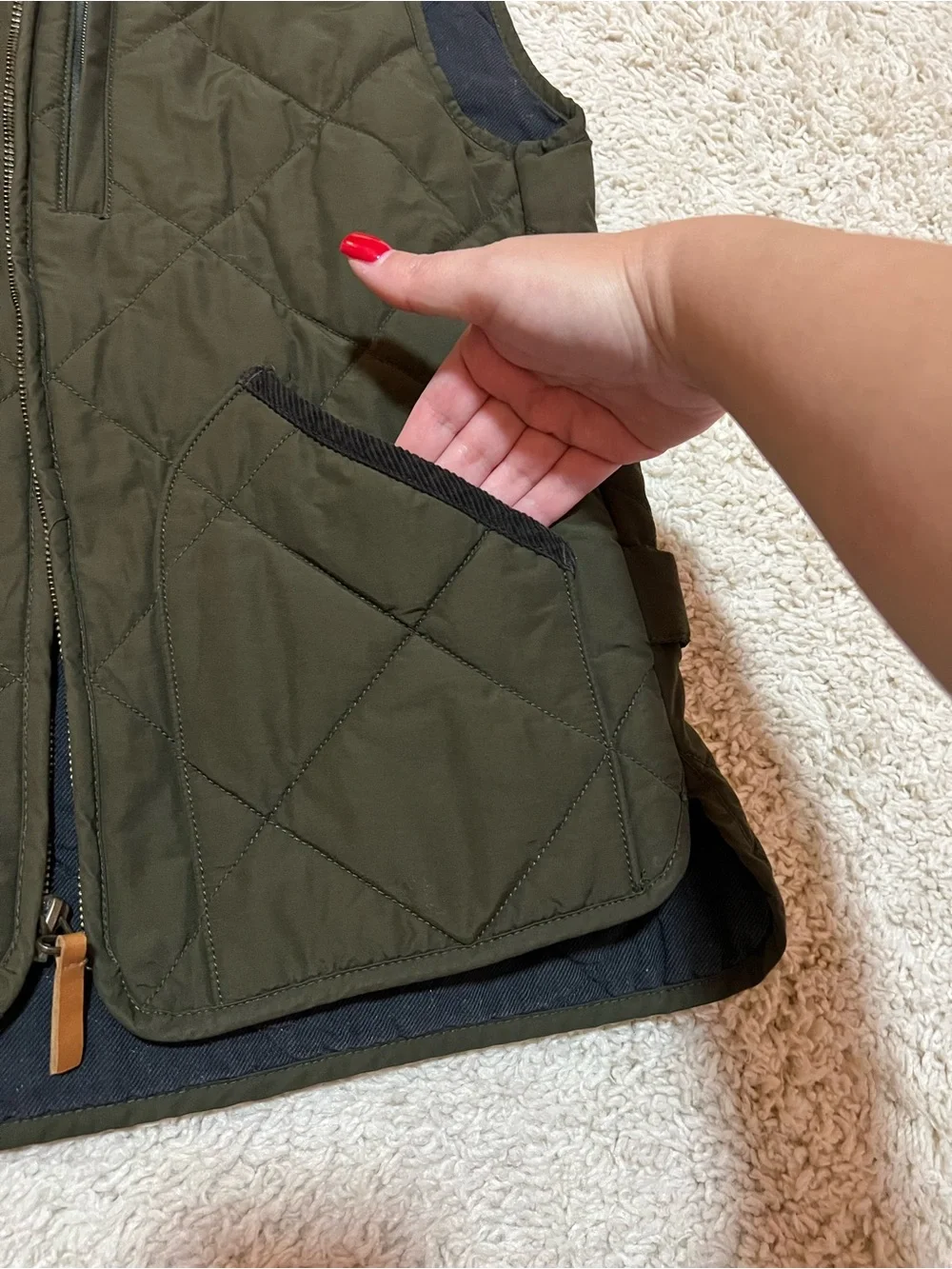 J.Crew Sussex Quilted Vest Olive Green XS Lightweight Insulated Utility Vest